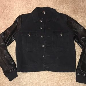 Free People black denim/leather jacket